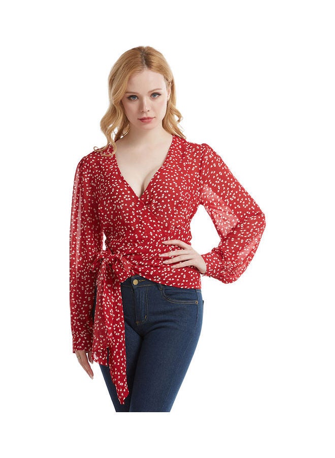 Dot Print Ribbon Top Red/White - Image 4