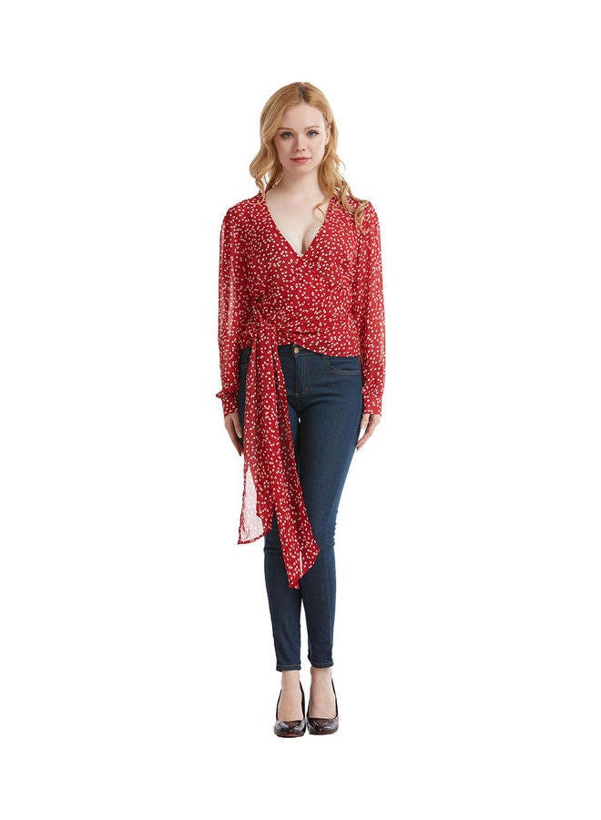 Dot Print Ribbon Top Red/White - Image 5