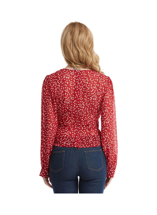 Dot Print Ribbon Top Red/White - Image 3