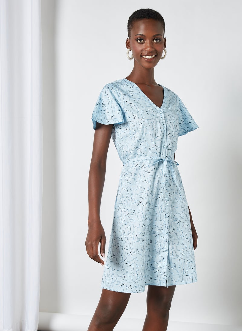 ABOF Printed V-Neck Mini Dress Blue  - Image 1
