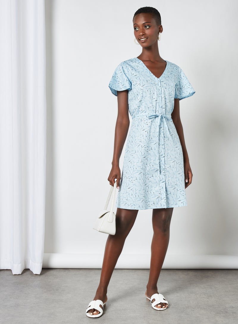 ABOF Printed V-Neck Mini Dress Blue  - Image 2