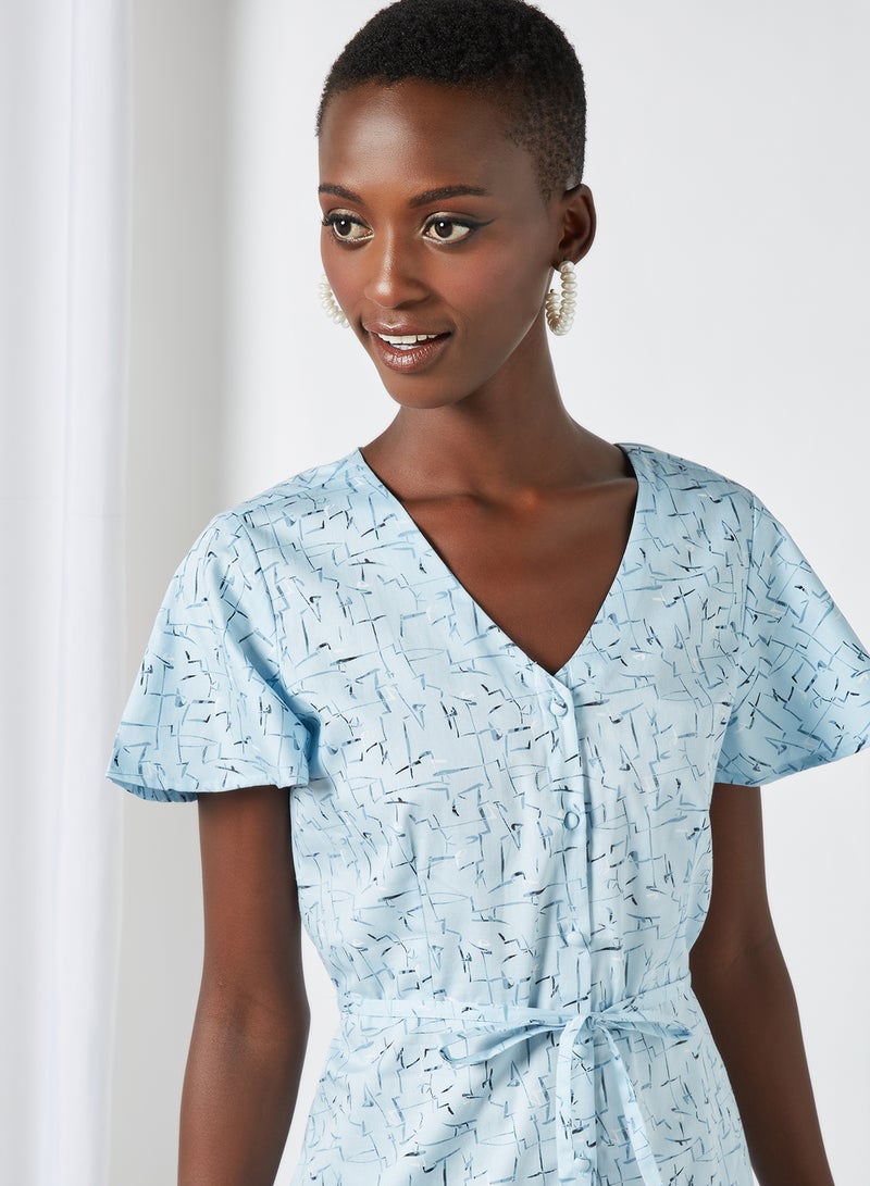ABOF Printed V-Neck Mini Dress Blue  - Image 3