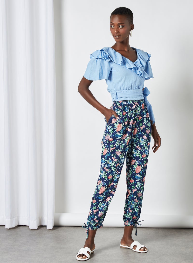 trendyol - Ruffle Detail Crop Top Blue - Image 1