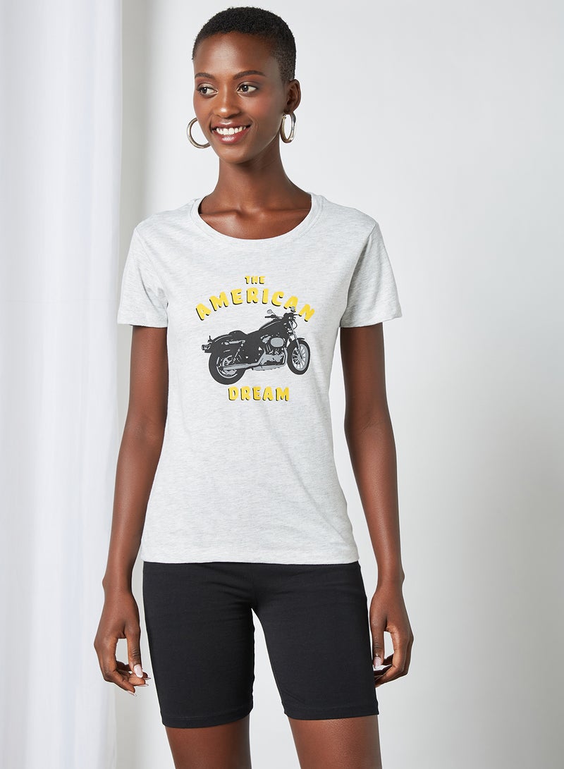 Aila Casual Round Neck Printed T-Shirt Light Grey Melange - Image 1