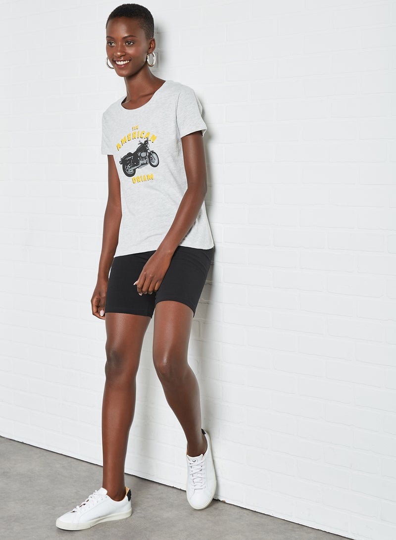 Aila Casual Round Neck Printed T-Shirt Light Grey Melange - Image 3