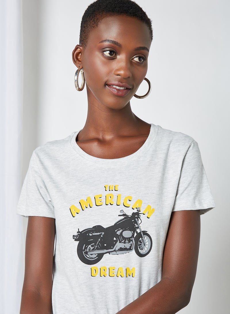 Aila Casual Round Neck Printed T-Shirt Light Grey Melange - Image 4