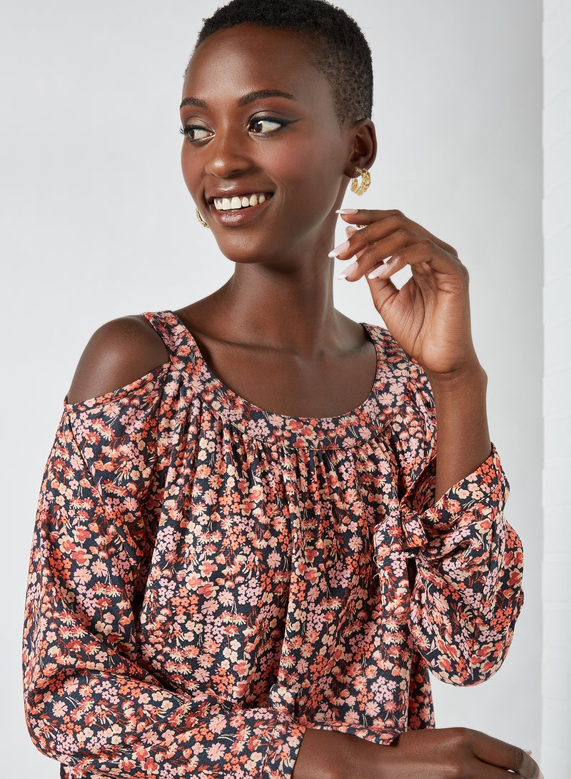 Aila - Casual Floral Printed Top Black Aop - Image 1