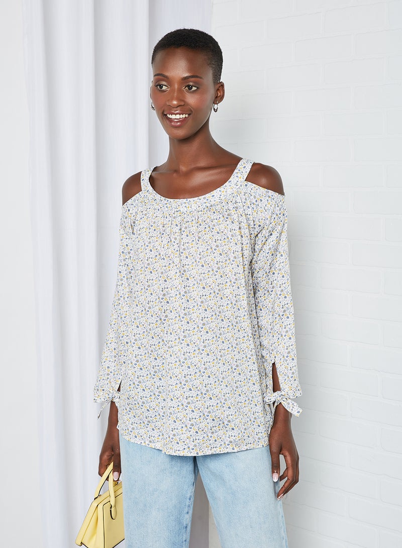 Aila - Casual Floral Printed Top White Aop - Image 1