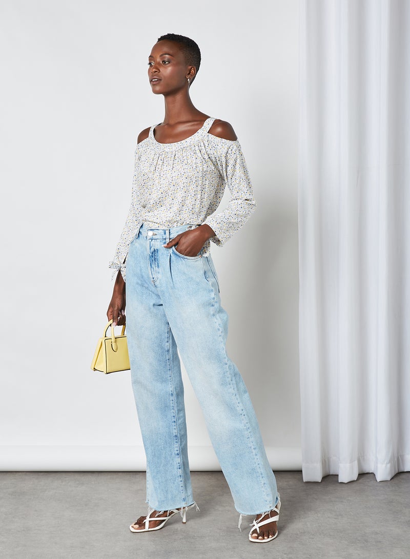 Aila - Casual Floral Printed Top White Aop - Image 1