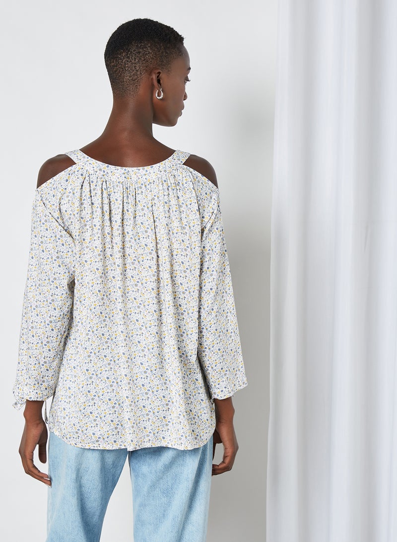 Aila - Casual Floral Printed Top White Aop - Image 1
