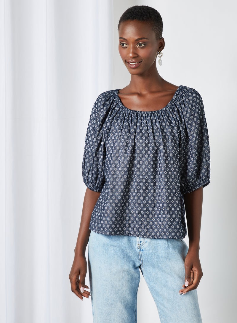 Aila Casual Off Shoulder Printed Blouse Black Aop  - Image 1
