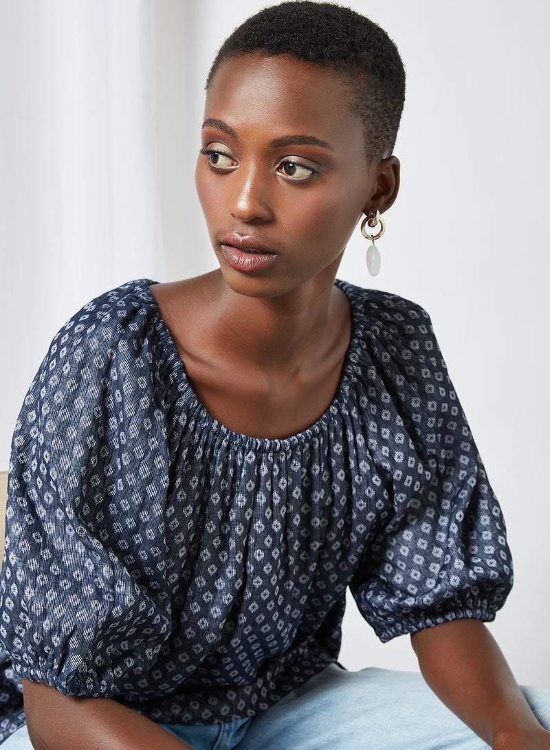 Aila Casual Off Shoulder Printed Blouse Black Aop  - Image 4