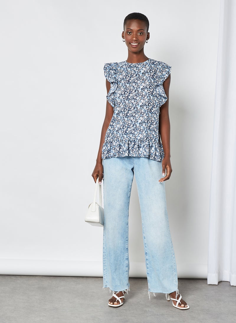 Aila Casual Frill Printed Top Multicolour - Image 4