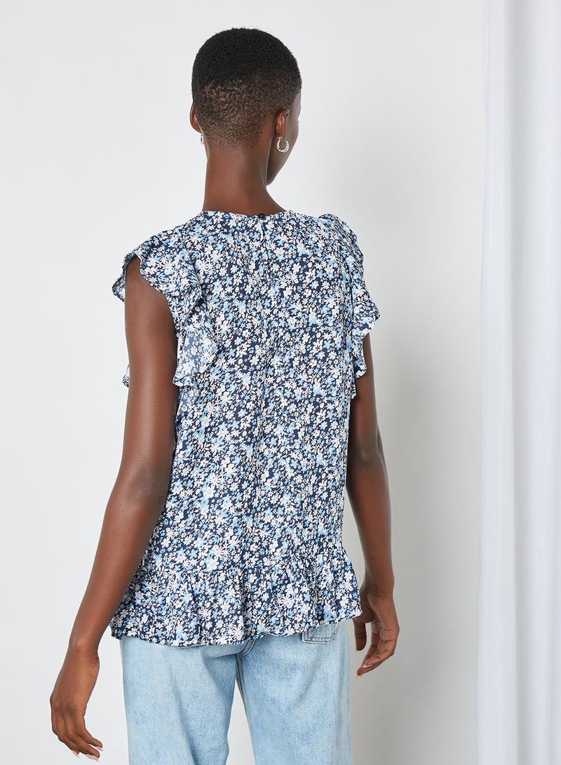 Aila Casual Frill Printed Top Multicolour - Image 3