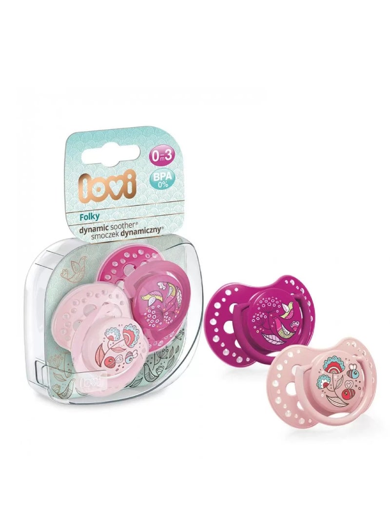 lovi 2-Piece Folky Girl Silicone Dynamic Soother 0-3 Months 22 841  - Image 2