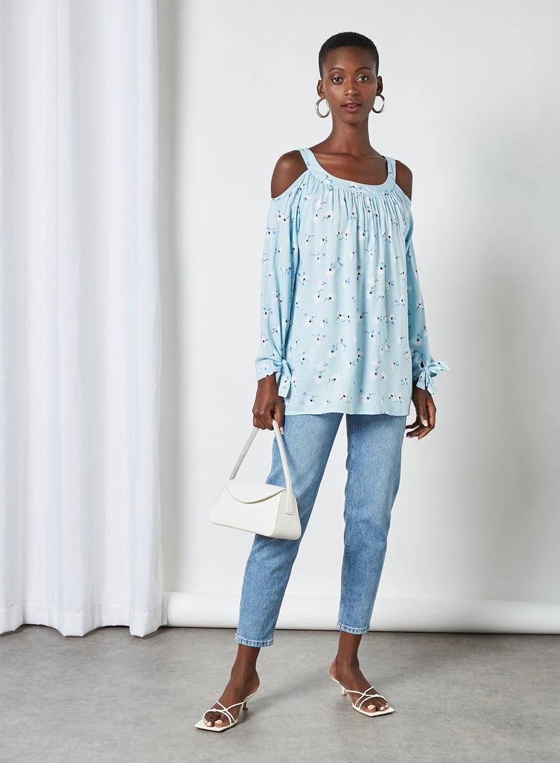 Aila Casual Polka Dot Long Sleeve Blouse Soft Blue Aop  - Image 1