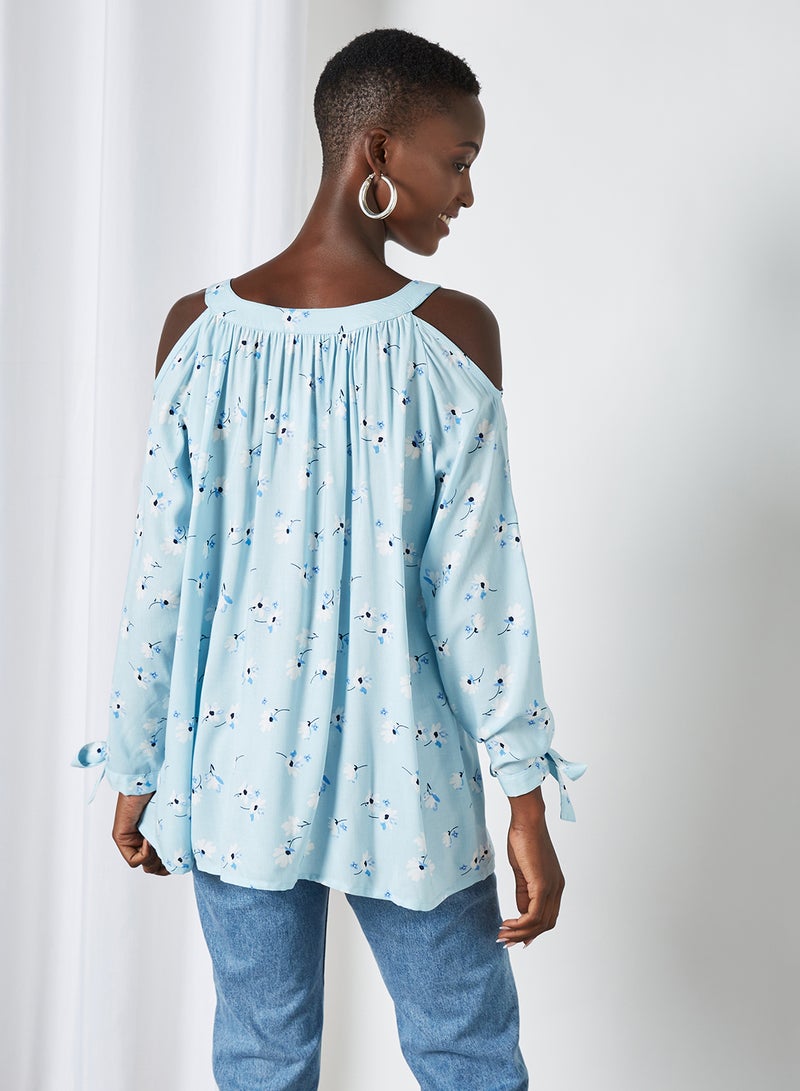 Aila Casual Polka Dot Long Sleeve Blouse Soft Blue Aop  - Image 2