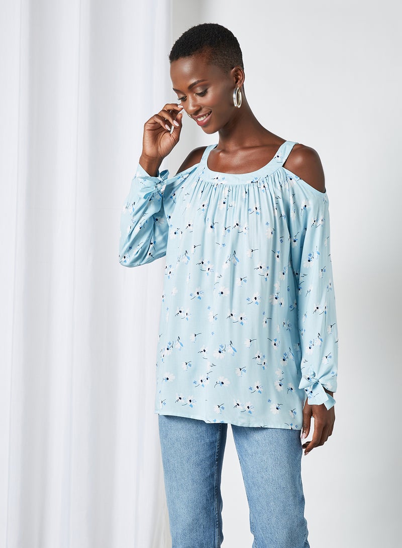 Aila Casual Polka Dot Long Sleeve Blouse Soft Blue Aop  - Image 4