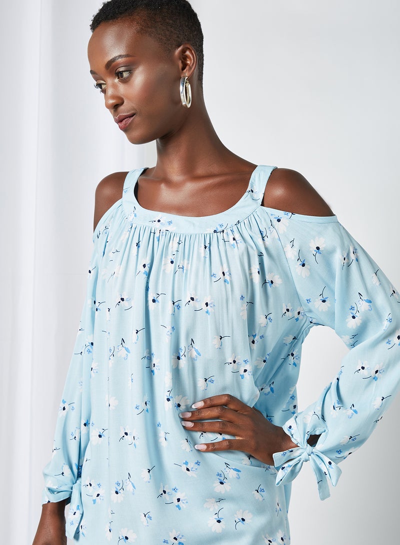 Aila Casual Polka Dot Long Sleeve Blouse Soft Blue Aop  - Image 3