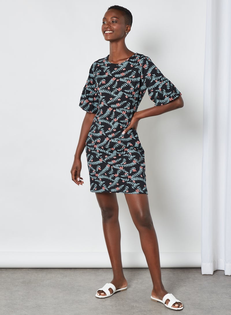 Aila Casual Printed Short Sleeve Dress Black  - Image 1