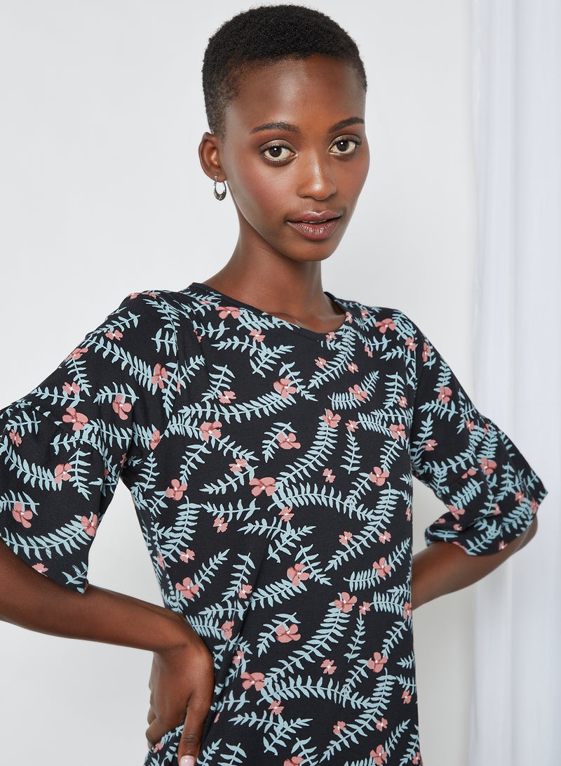 Aila Casual Printed Short Sleeve Dress Black  - Image 3