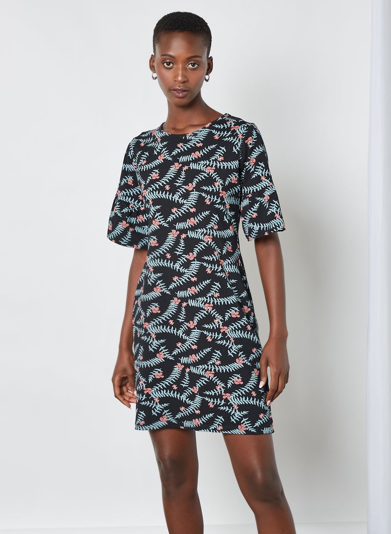Aila Casual Printed Short Sleeve Dress Black  - Image 2
