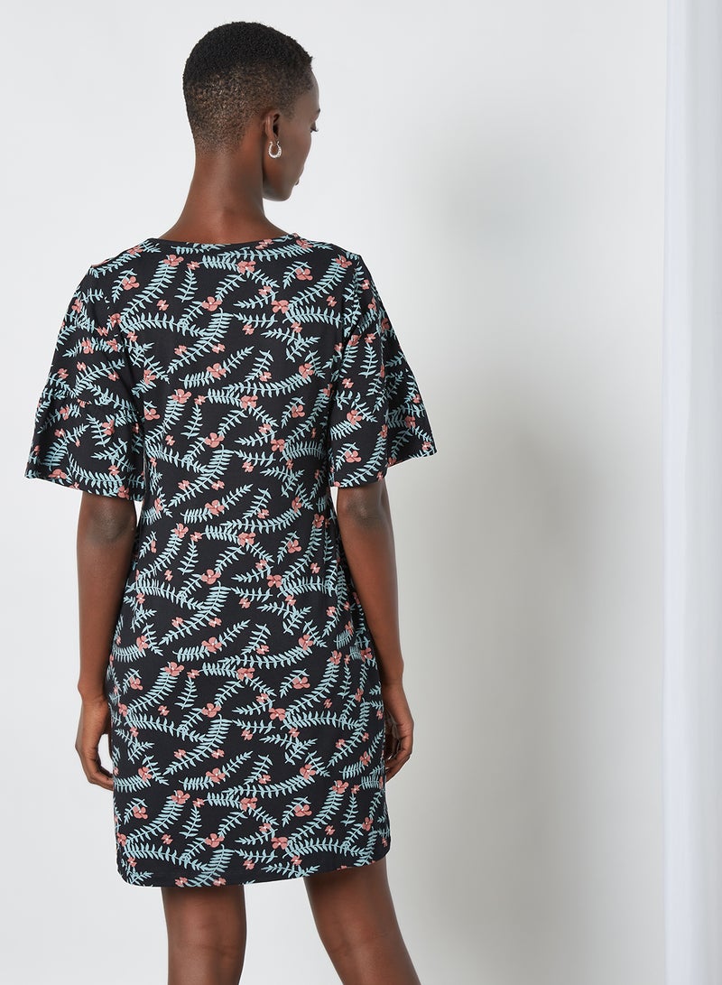 Aila Casual Printed Short Sleeve Dress Black  - Image 4
