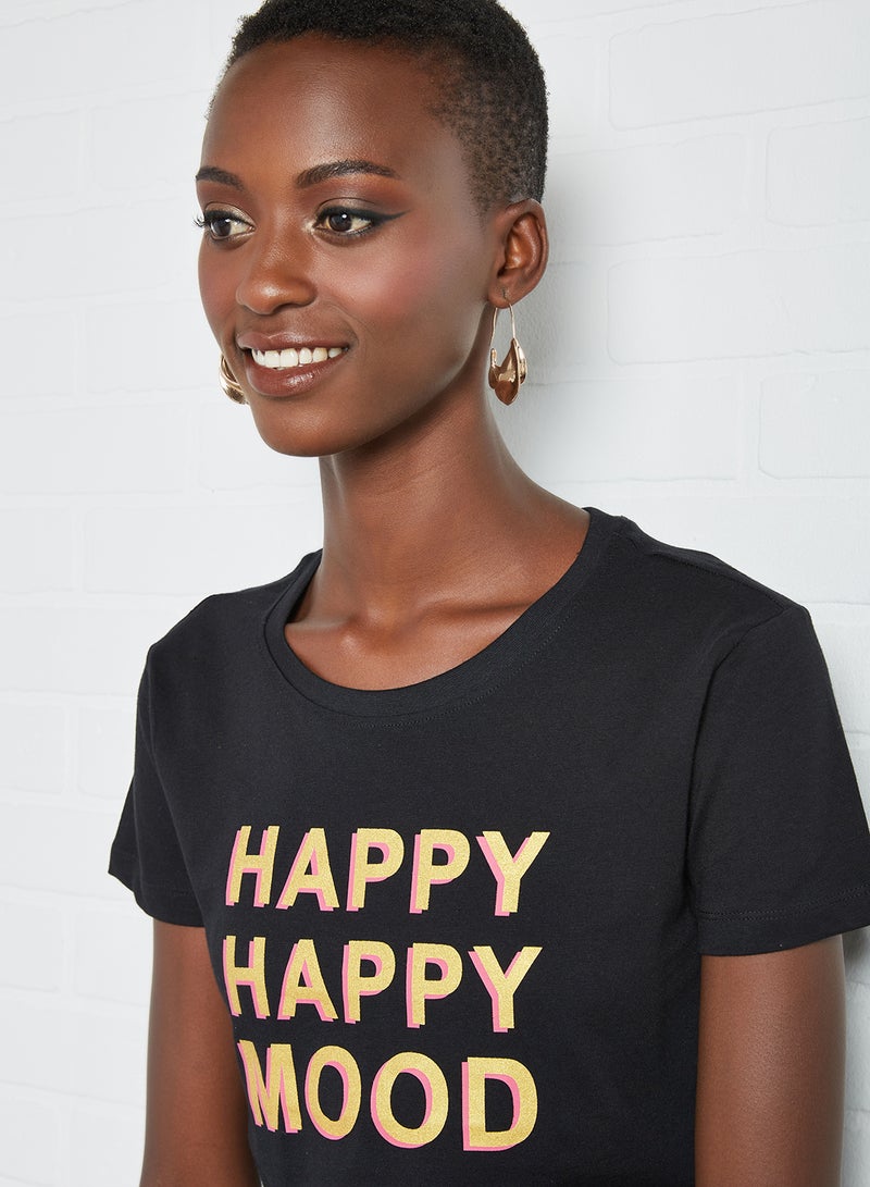 Aila Round Neck  Printed T-Shirt Jet Black - Image 4