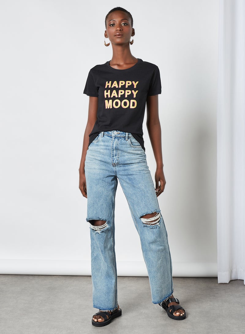 Aila Round Neck  Printed T-Shirt Jet Black - Image 3