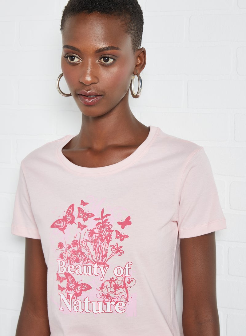 Round Neck Printed T-Shirt Rose Shadow - v1621244312/N46536429V_2