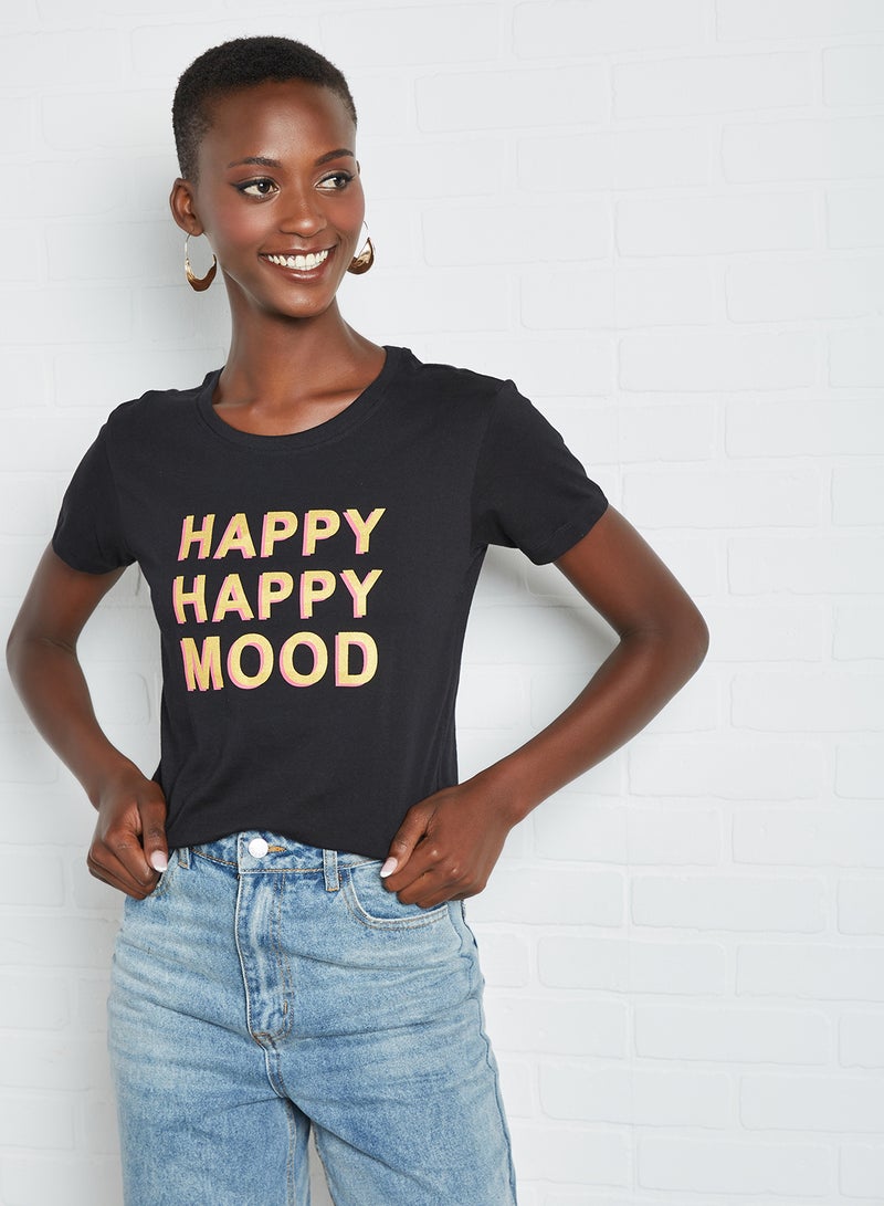 Aila Round Neck  Printed T-Shirt Jet Black - Image 1