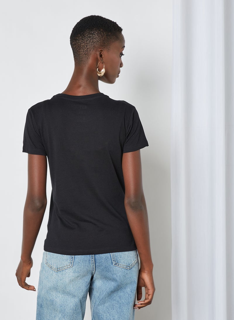Aila Round Neck  Printed T-Shirt Jet Black - Image 2