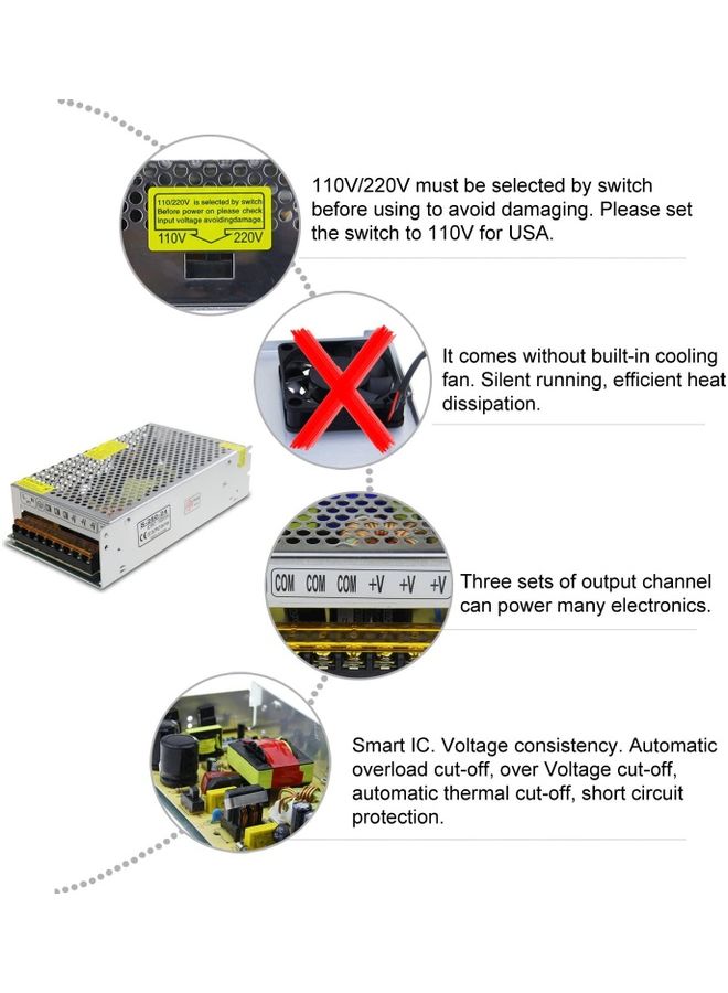 TOMVISION - 24V 10A 240W SMPS AC to DC Switching Mode Power Supply Silver - Image 1