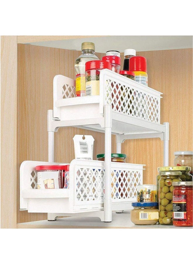 Portable 2 Tier Basket Drawer Kitchen And Bathroom Cabinets White - Image 1