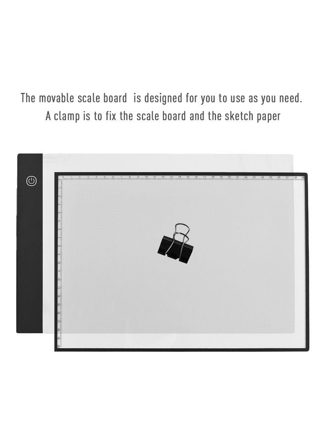 Generic - A4 LED Light Ultra-Thin Drawing Board with Separate Scaled Panel Holder Clamp Black/Transparent - Image 1