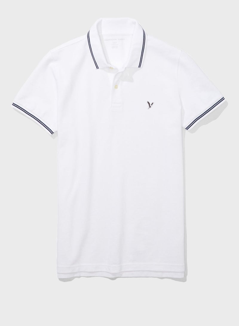 American Eagle Tipped Logo Detail Polo White  - Image 3