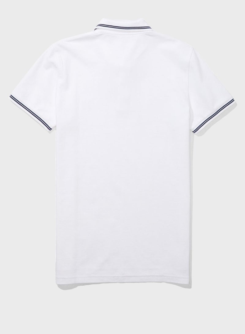 American Eagle Tipped Logo Detail Polo White  - Image 4