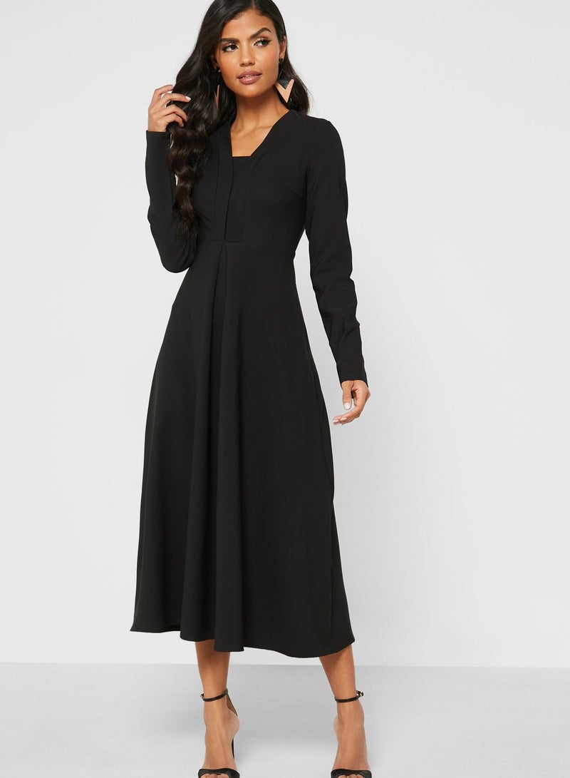 Khizana Placket Detail Midi Dress Black  - Image 1