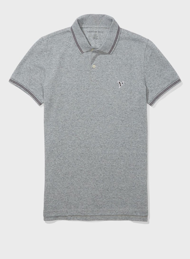 American Eagle Tipped Slim Fit Polo Grey - Image 3