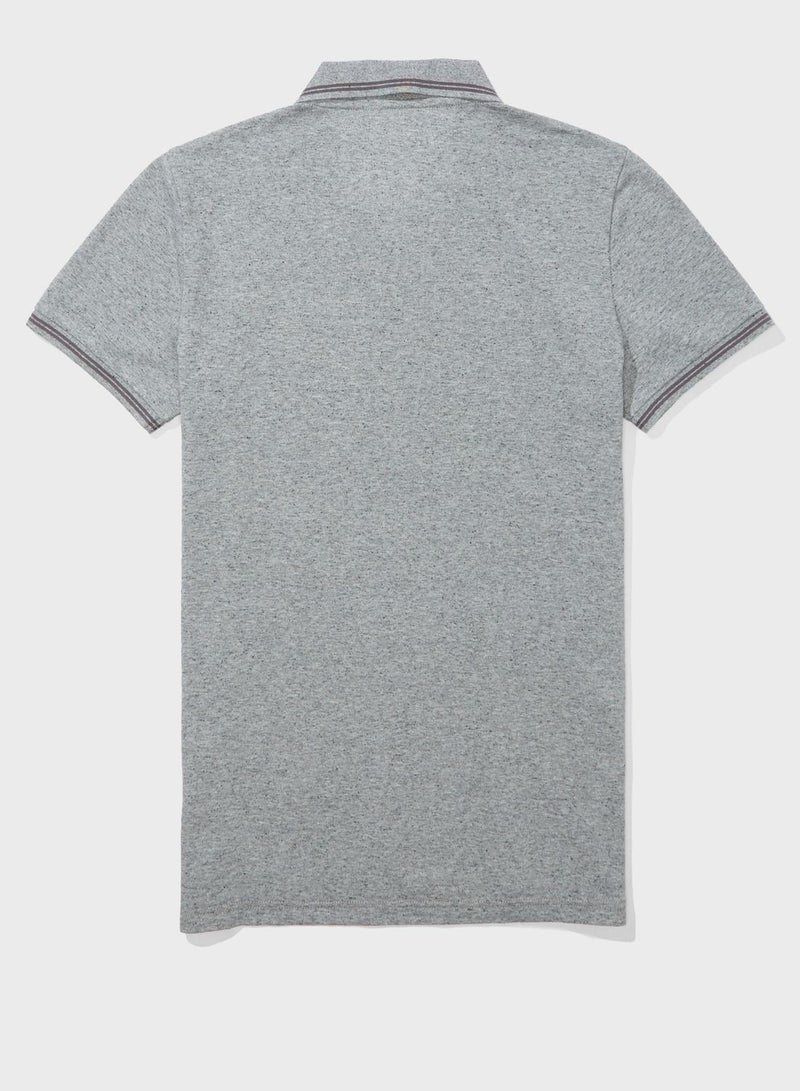 American Eagle Tipped Slim Fit Polo Grey - Image 4