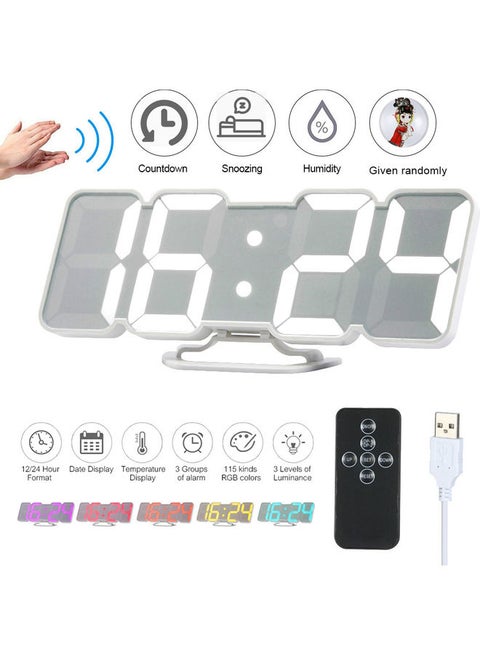 Upgraded 3D Wireless Digital RGB LED Alarm Clock with Remote Multicolour 24.70*3.00*8.00cm