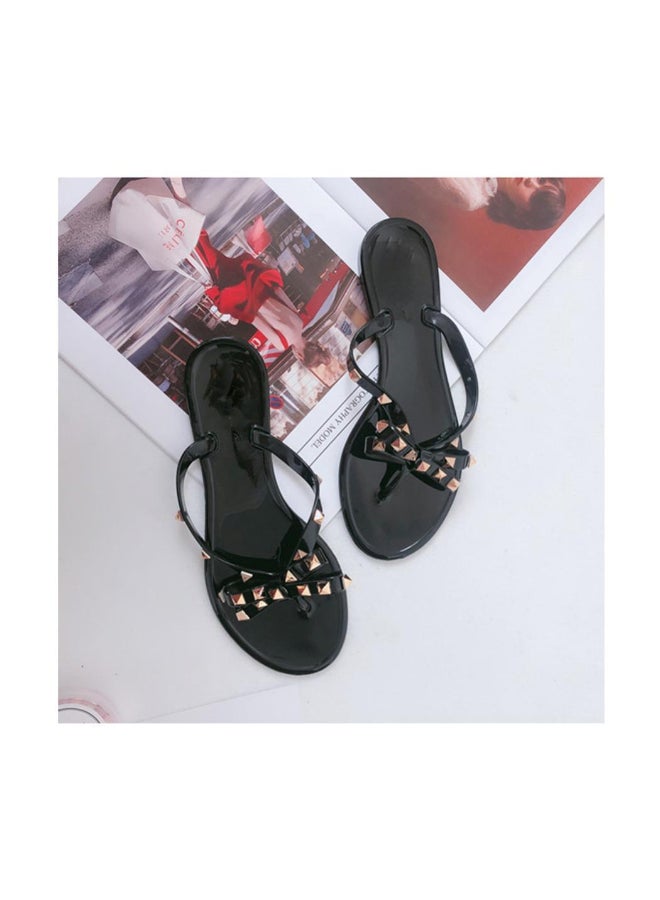 Summer Patchwork Rivet Flip Flops Black/Gold  - Image 3