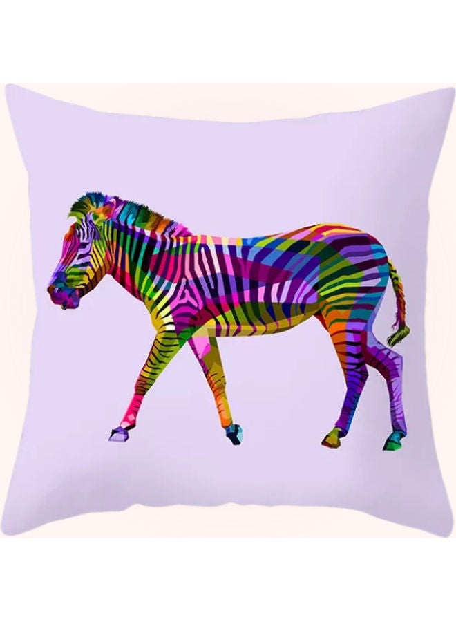 Deals for Less - Rainbow Zebra Print Cushion Cover Multicolour - Image 1