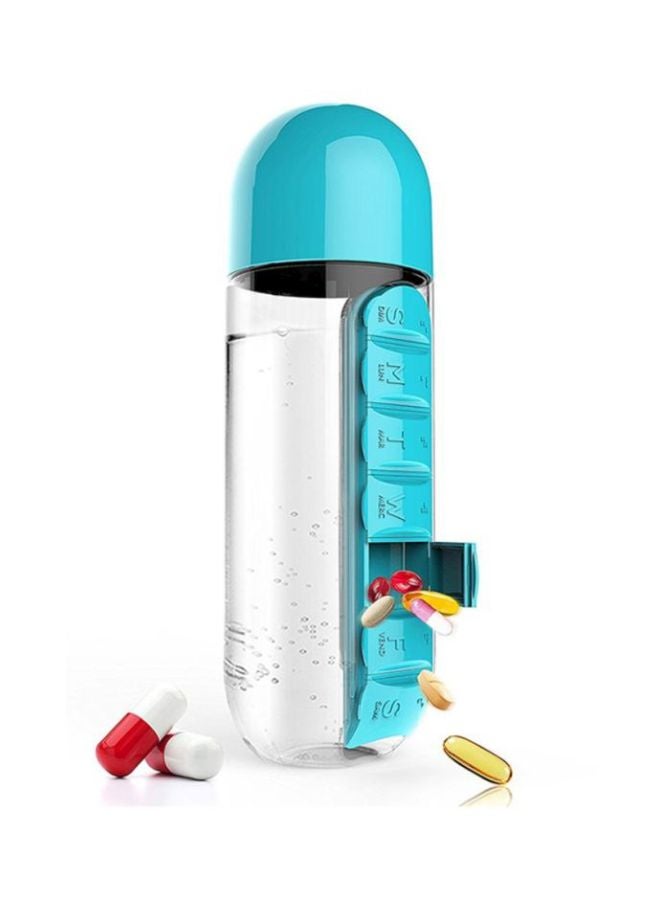 سيثيريا زجاجة مياه مزودة بمنظم لأقراص الدواء اليومية أزرق/شفاف 23.5x6.9سم - Image 2