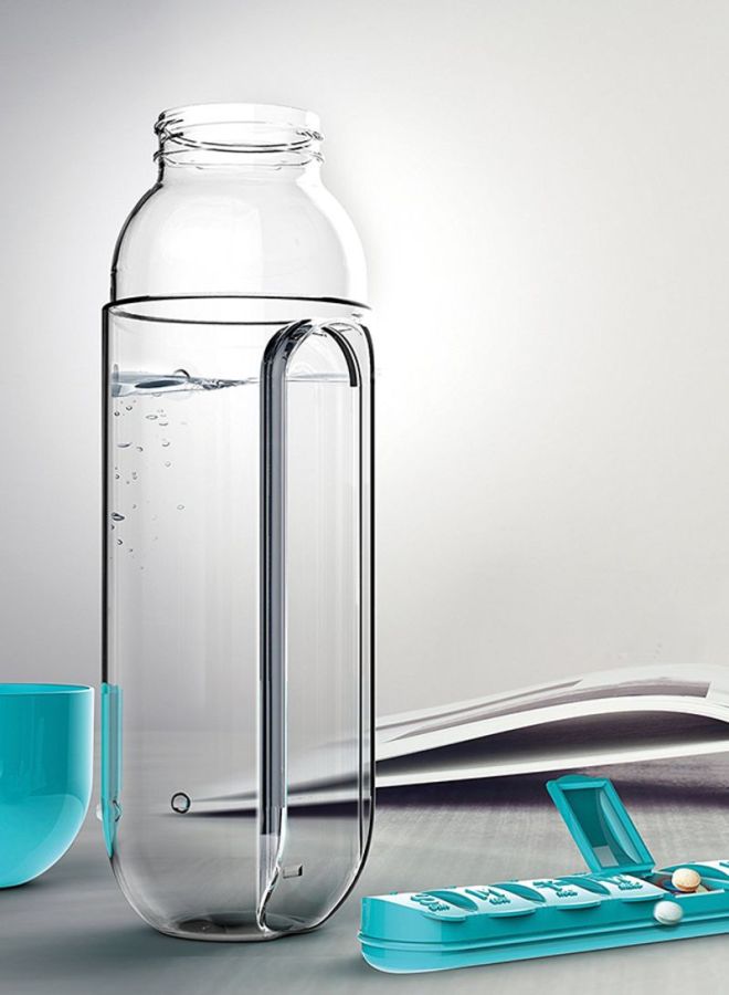 سيثيريا زجاجة مياه مزودة بمنظم لأقراص الدواء اليومية أزرق/شفاف 23.5x6.9سم - Image 3