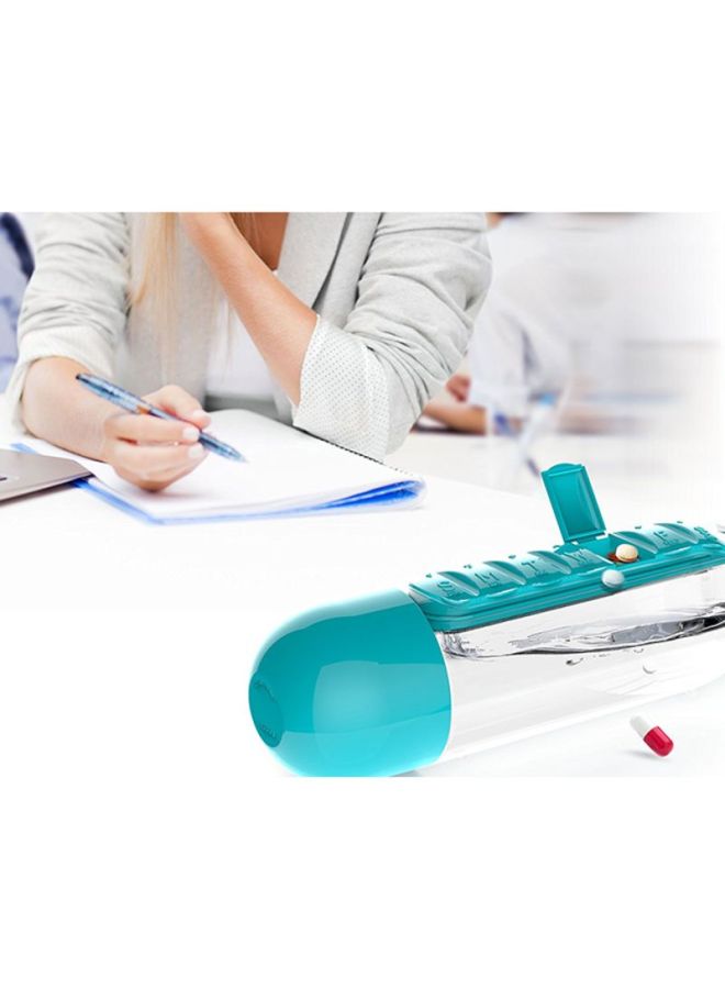 سيثيريا زجاجة مياه مزودة بمنظم لأقراص الدواء اليومية أزرق/شفاف 23.5x6.9سم - Image 4