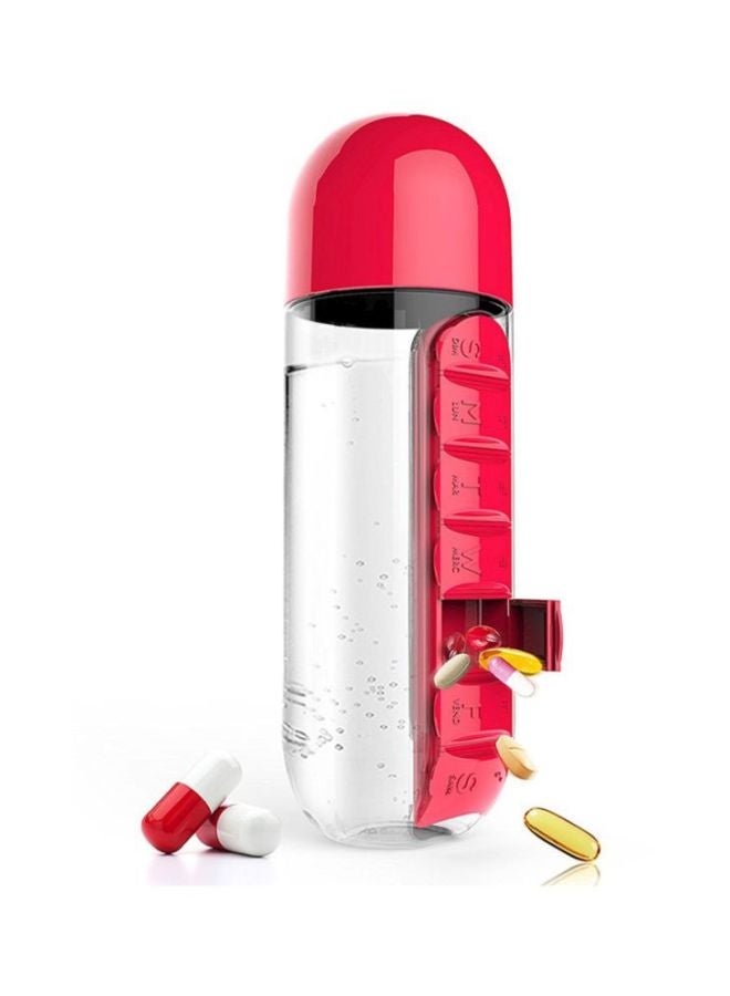 CYTHERIA Plastic Water Bottle With Daily Pill Box Organizer Clear/Red 23.5x6.9cm - Image 2