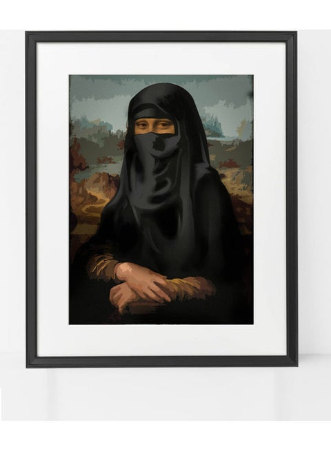 Mona Lisa Arab Style Niqab Art Poster With Frame Multicolour