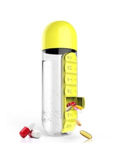 Plastic Water Bottle With Daily Pill Box Organizer Yellow 23.5x6.9cm - v1621266897/N20646552A_2