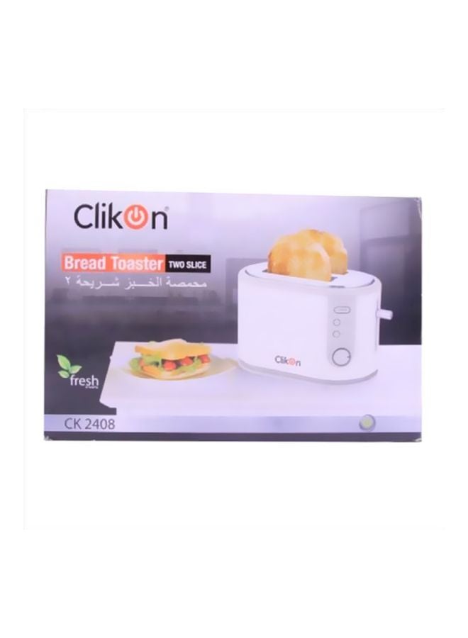 Clikon Portable 2-Slice Bread Toaster 800W 800.0 W CK2408 White/Silver - Image 4